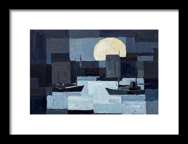 Winter Moon Over Frozen Harbor