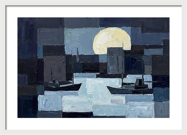 Winter Moon Over Frozen Harbor