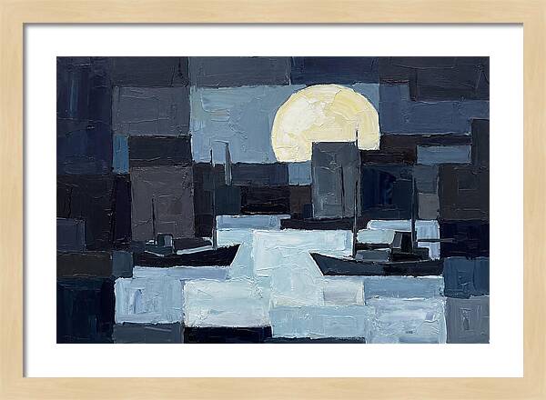 Winter Moon Over Frozen Harbor