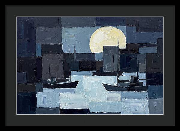 Winter Moon Over Frozen Harbor