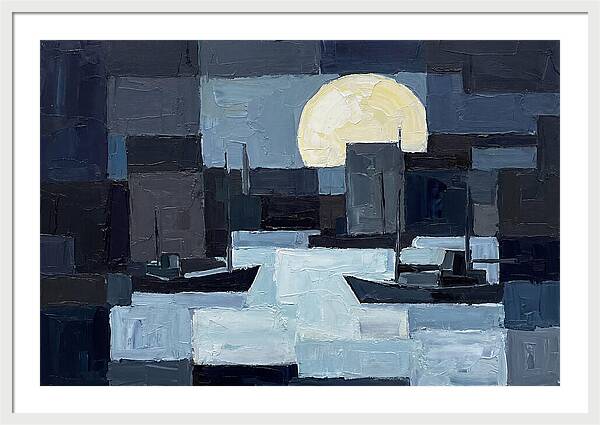 Winter Moon Over Frozen Harbor