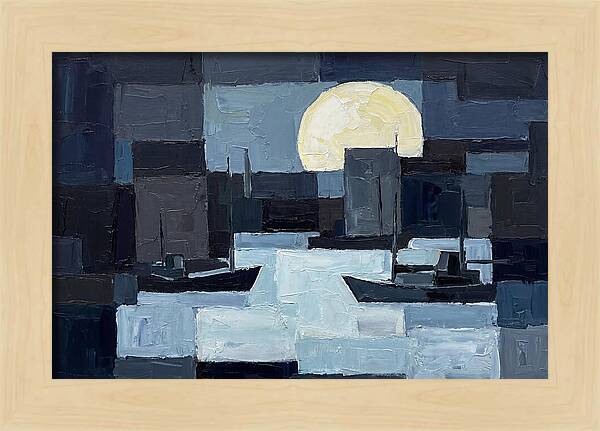 Winter Moon Over Frozen Harbor