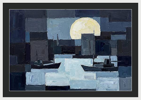 Winter Moon Over Frozen Harbor