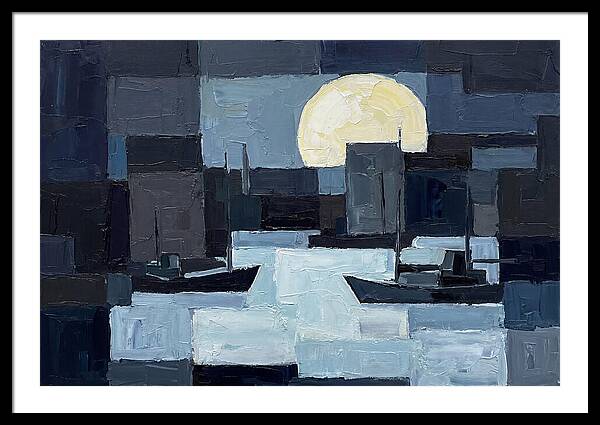 Winter Moon Over Frozen Harbor