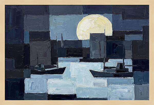 Winter Moon Over Frozen Harbor