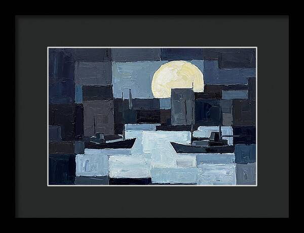 Winter Moon Over Frozen Harbor
