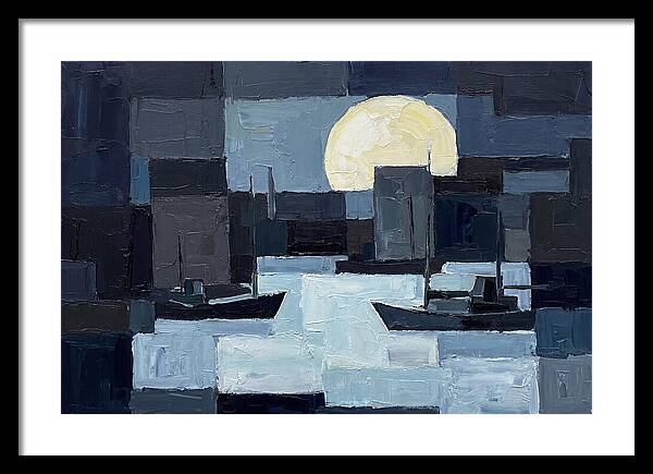 Winter Moon Over Frozen Harbor