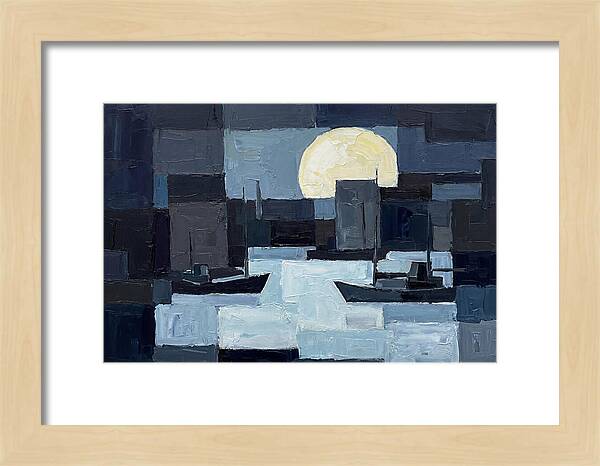 Winter Moon Over Frozen Harbor