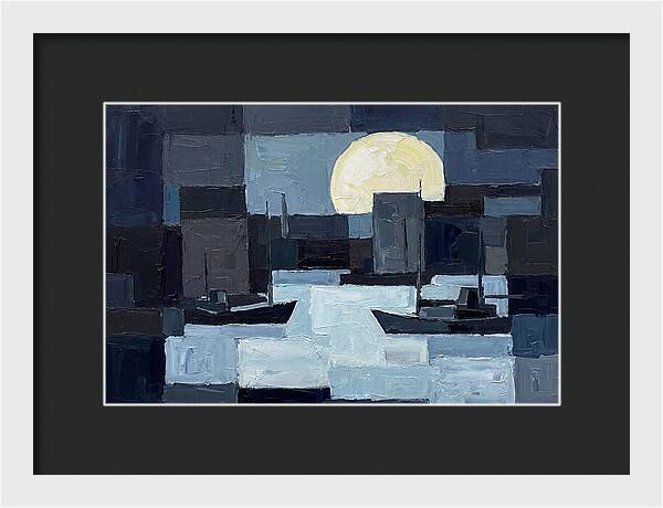 Winter Moon Over Frozen Harbor