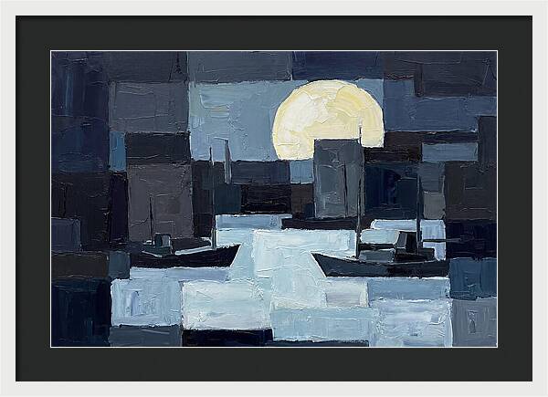 Winter Moon Over Frozen Harbor