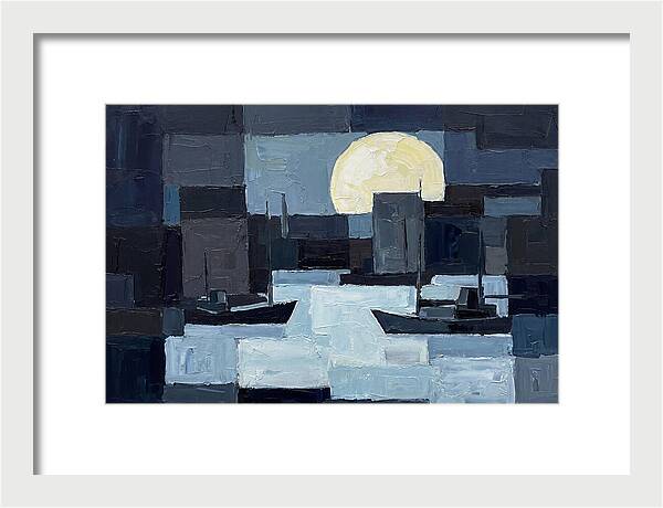 Winter Moon Over Frozen Harbor