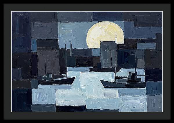 Winter Moon Over Frozen Harbor
