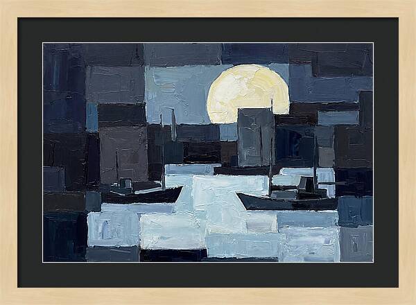 Winter Moon Over Frozen Harbor