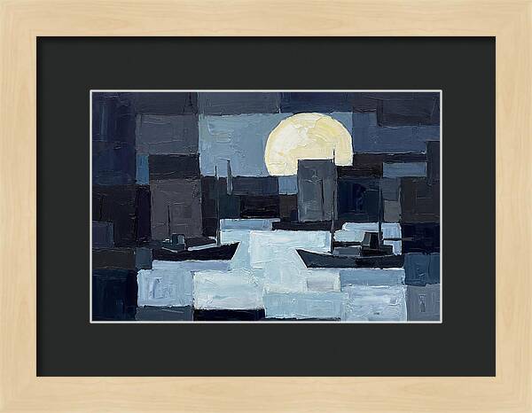 Winter Moon Over Frozen Harbor
