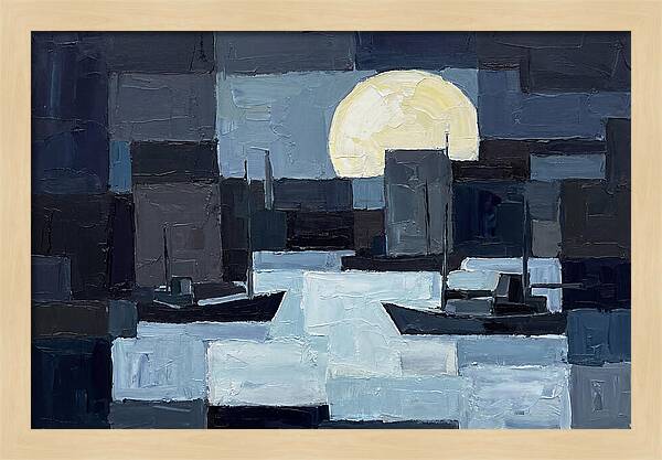 Winter Moon Over Frozen Harbor