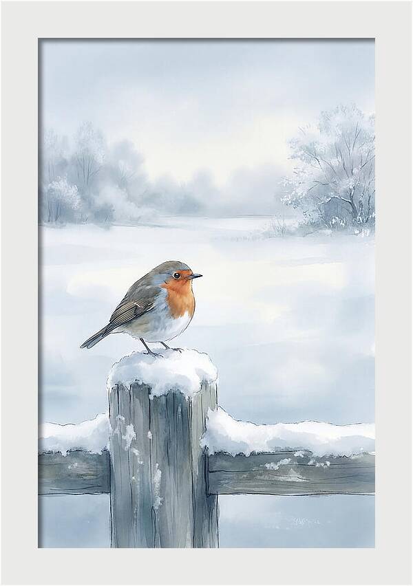 Winter Robin On Garden Fence