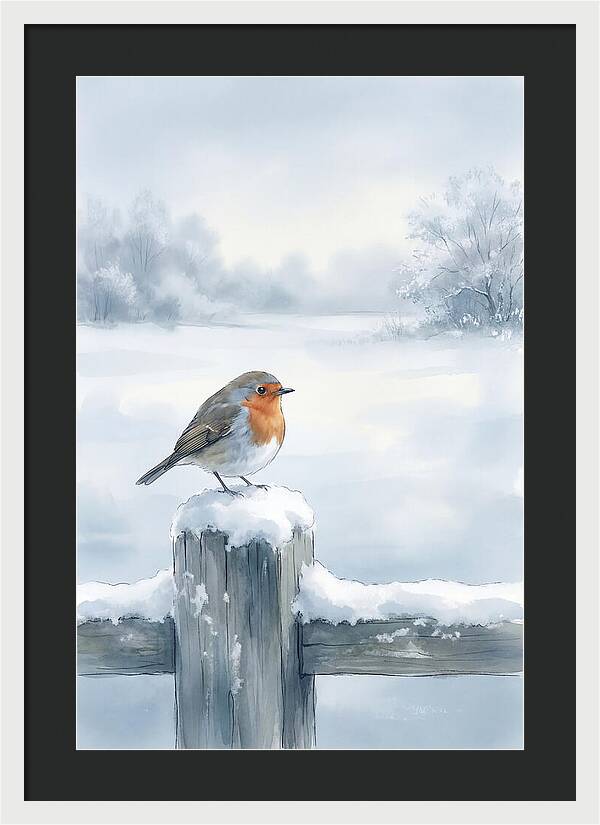 Winter Robin On Garden Fence