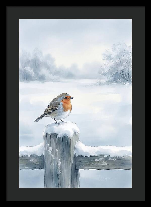 Winter Robin On Garden Fence