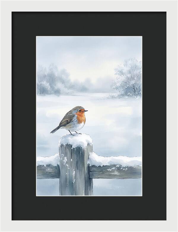 Winter Robin On Garden Fence