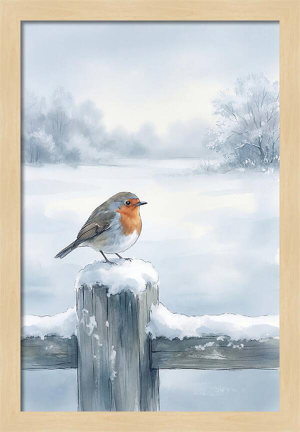 Winter Robin On Garden Fence