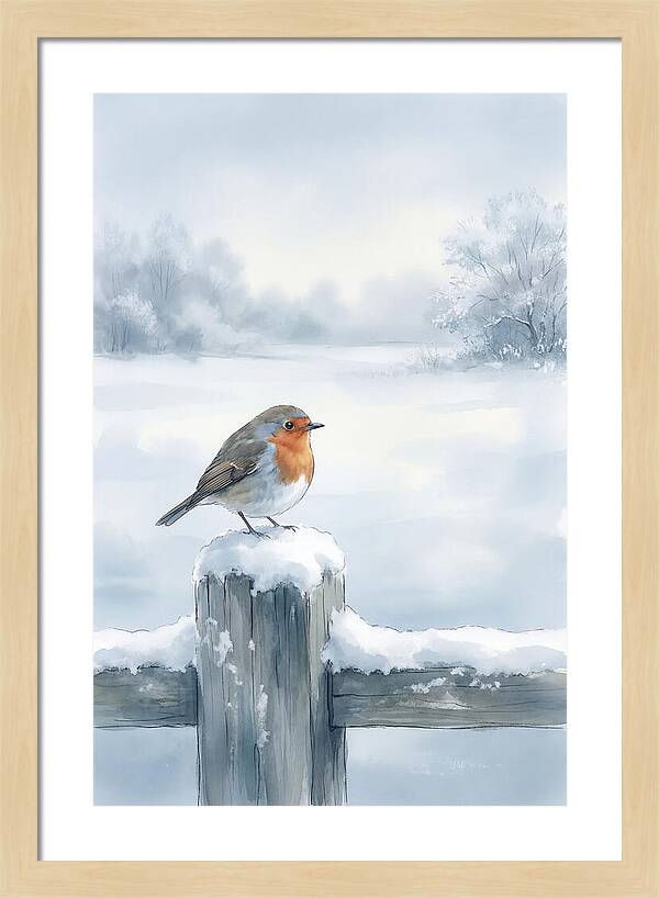 Winter Robin On Garden Fence