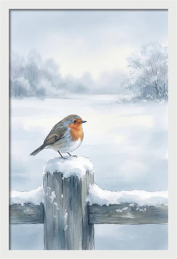 Winter Robin On Garden Fence