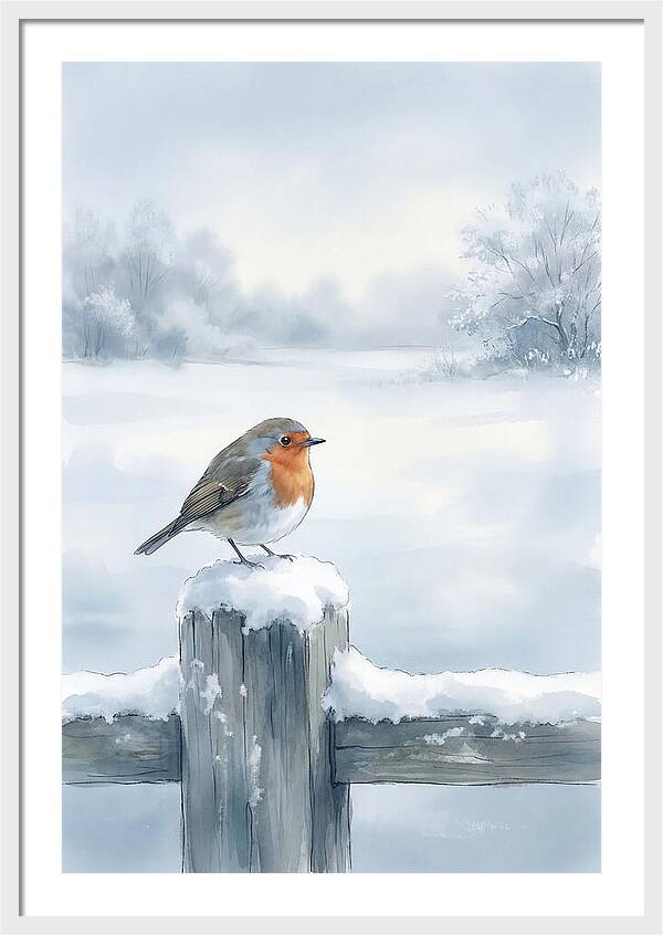 Winter Robin On Garden Fence