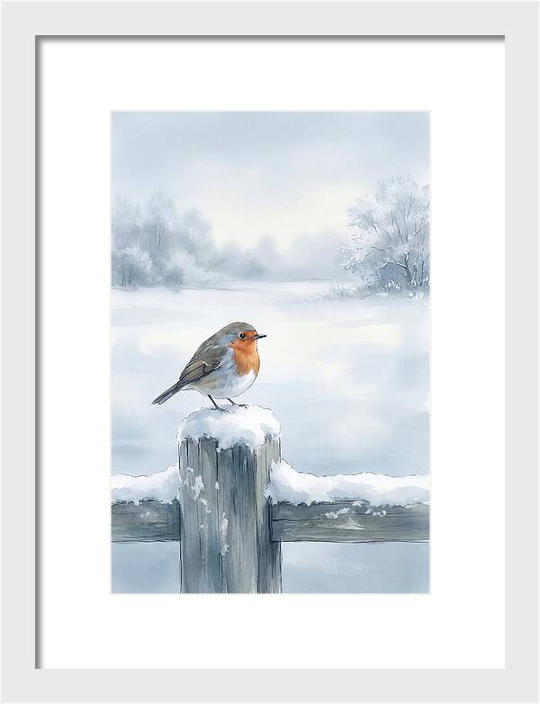 Winter Robin On Garden Fence