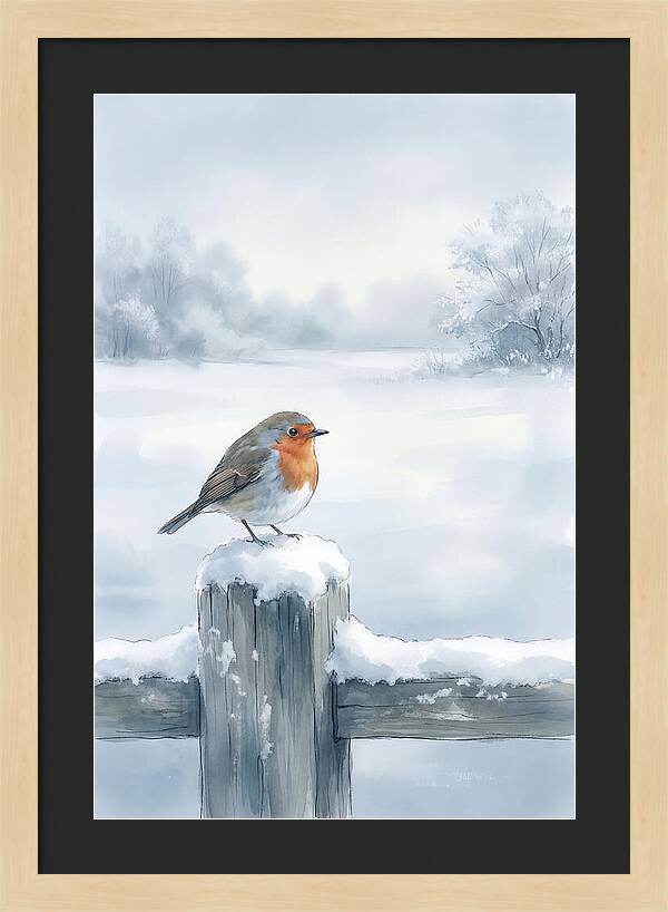 Winter Robin On Garden Fence