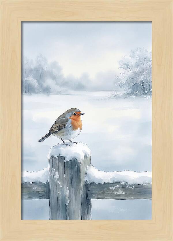 Winter Robin On Garden Fence