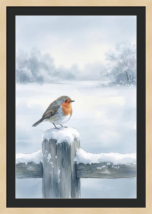 Winter Robin On Garden Fence