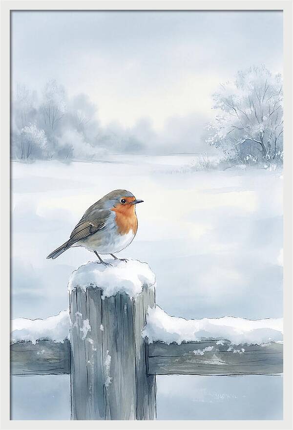 Winter Robin On Garden Fence