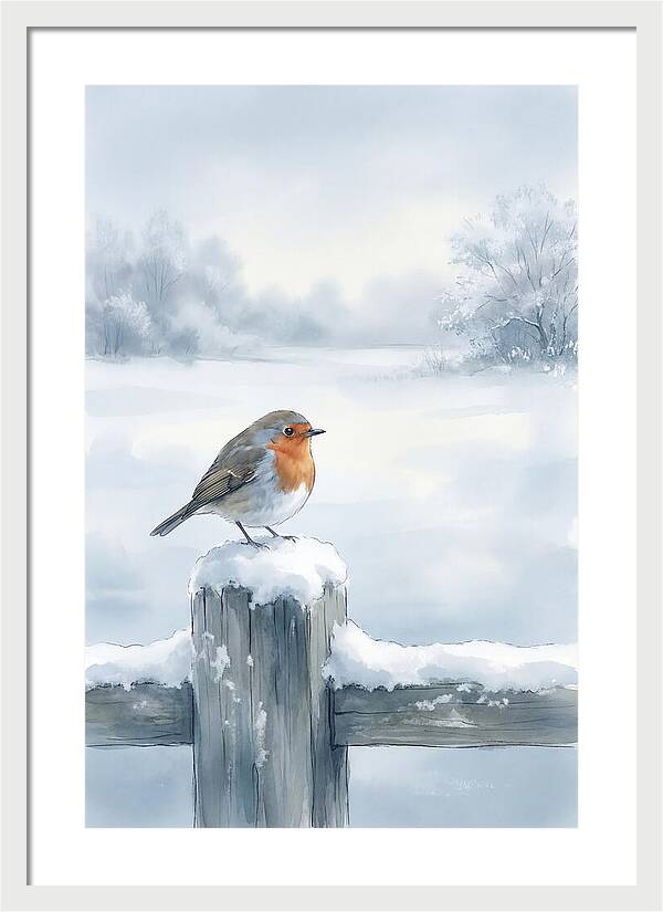 Winter Robin On Garden Fence