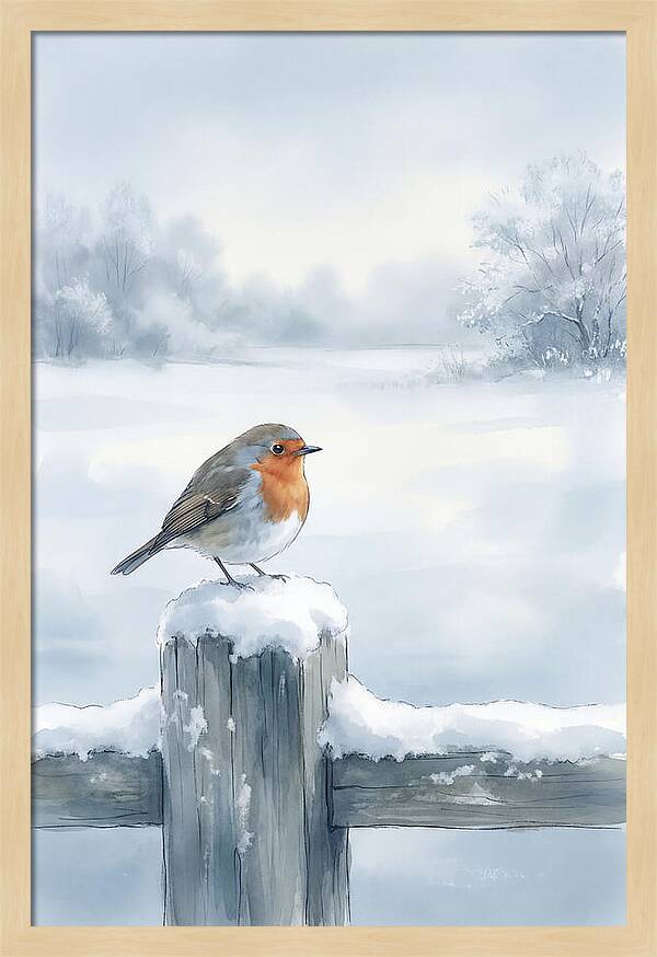 Winter Robin On Garden Fence
