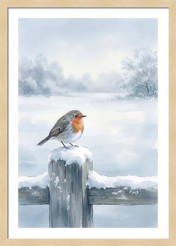 Winter Robin On Garden Fence