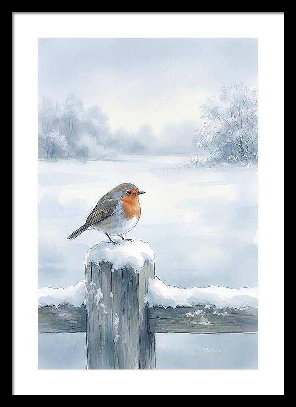 Winter Robin On Garden Fence