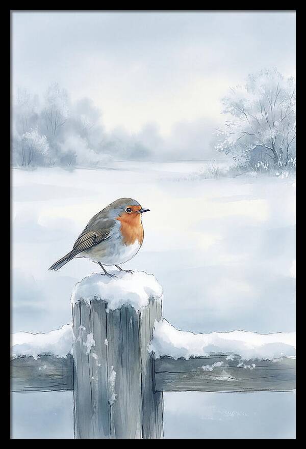 Winter Robin On Garden Fence