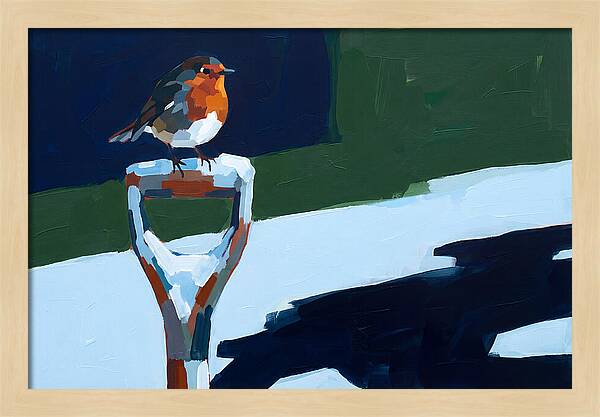 Winter Robin Perched On Snow