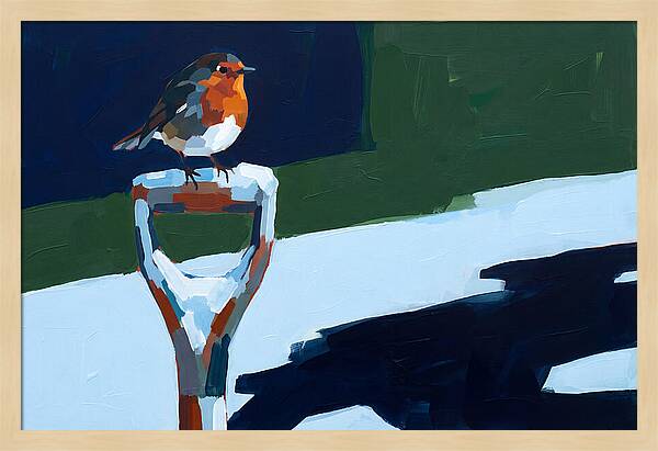 Winter Robin Perched On Snow