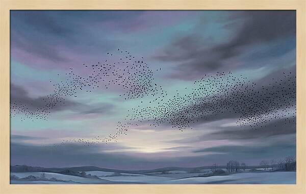 Winter Starling Murmuration At Sunset
