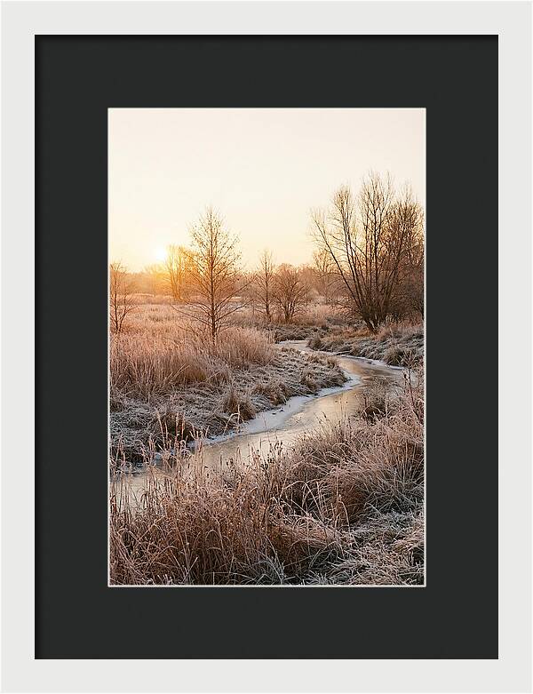 Winter Sunrise Over Frost Covered Meadow