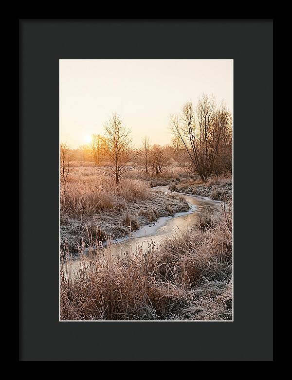 Winter Sunrise Over Frost Covered Meadow