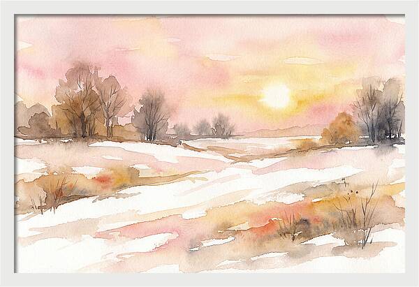 Winter Sunset Over Snowy Fields
