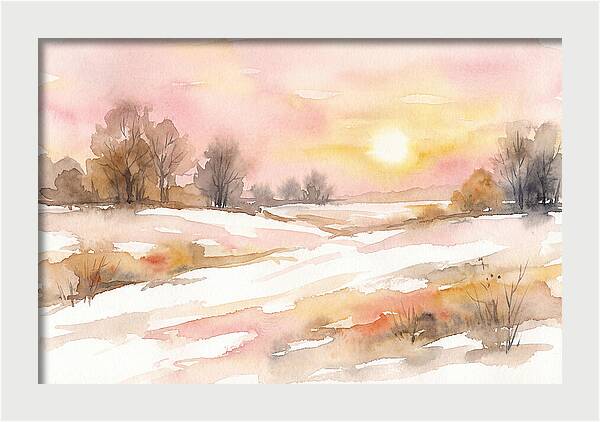 Winter Sunset Over Snowy Fields