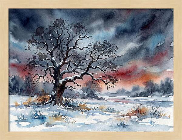Winter Tree Silhouette Against Dusk