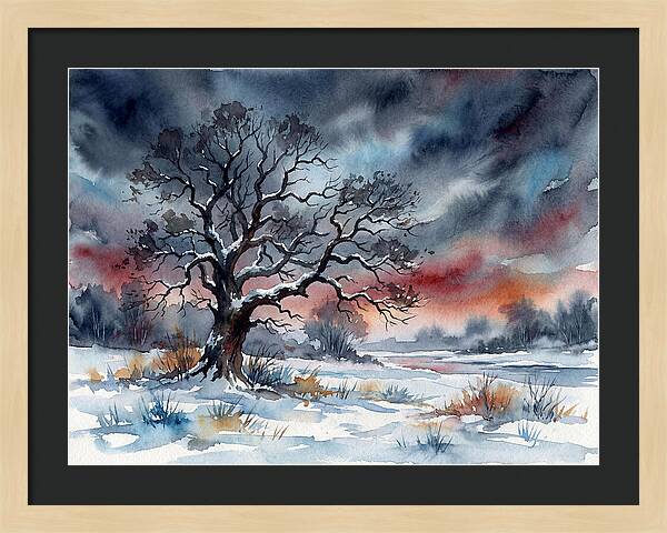 Winter Tree Silhouette Against Dusk