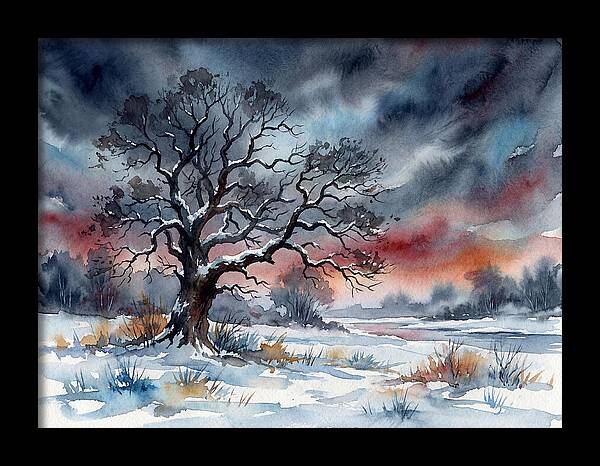 Winter Tree Silhouette Against Dusk