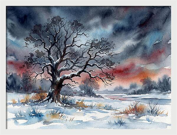 Winter Tree Silhouette Against Dusk