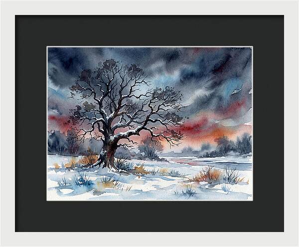 Winter Tree Silhouette Against Dusk
