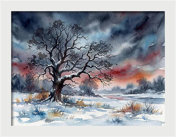 Winter Tree Silhouette Against Dusk